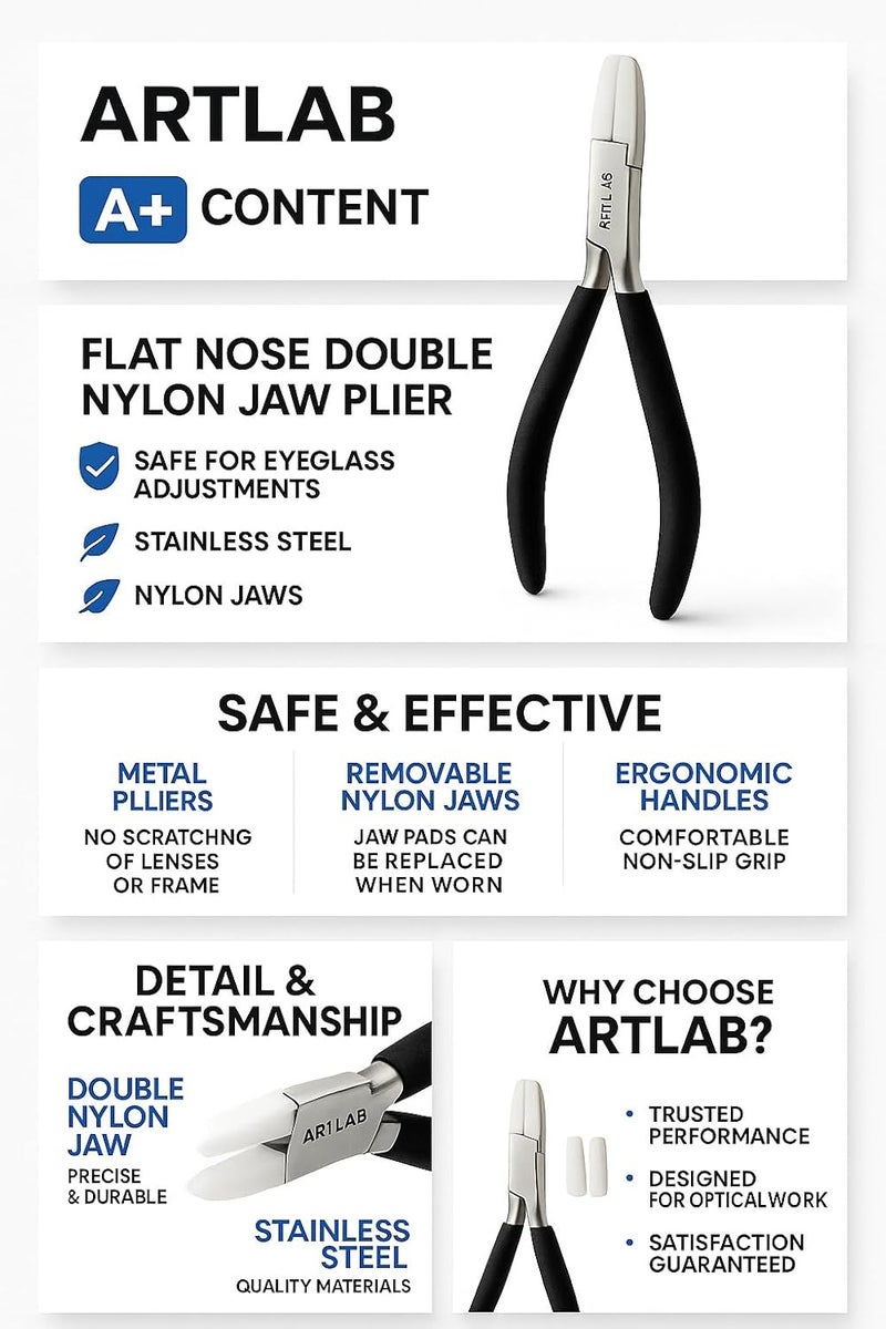 artlab Premium -Nose Pad Arm Adjusting Pliers Eyeglass Arms Frame Eyeglasses Nose Pad Remover, Multi-purpose Optical Optician Tool for Glasses Repair Assembling & Adjusting (ARMS FRAME PLIER) - Image 3